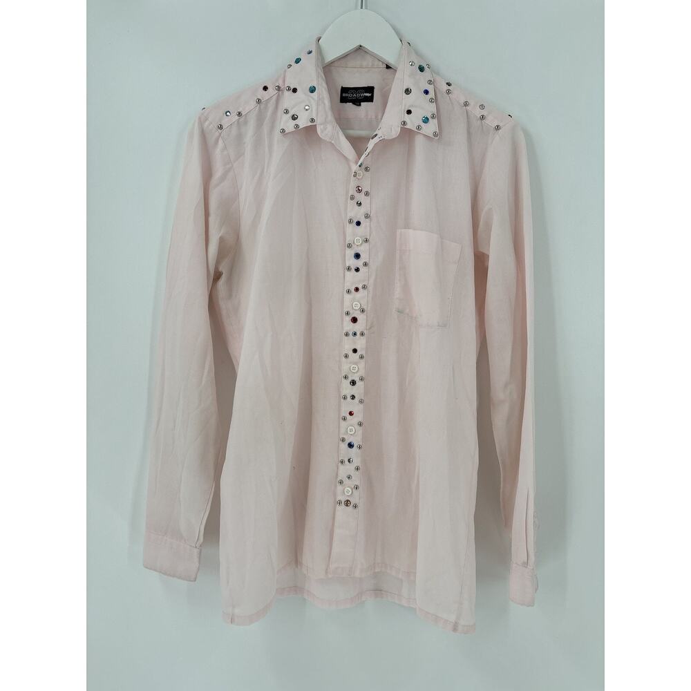 29 Broadway Vintage Button Up Womens 15 Small Medium Pink Beaded Long Sleeves